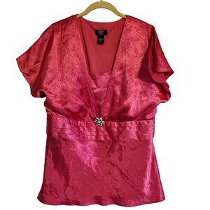 Vintage Y2K Bubblegum Pink Satin Flutter Sleeve Babydoll Blouse Top Size 18